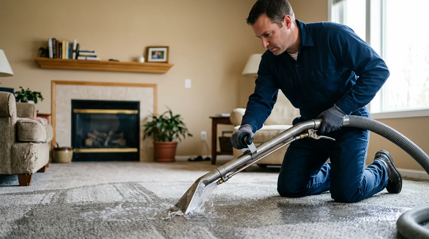 Water damage restoration technician working near Burlington, PA